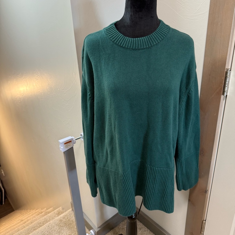 Gap Oversized Cotton Crewneck Sweater Hunter Green Knit Ribbed Detail XL